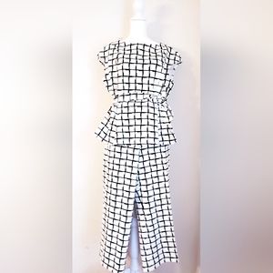 Worthington Black & White Grid Print Pants Suit with belt size 14(L)